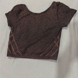 Metallic Brown Short Sleeve Crop Top